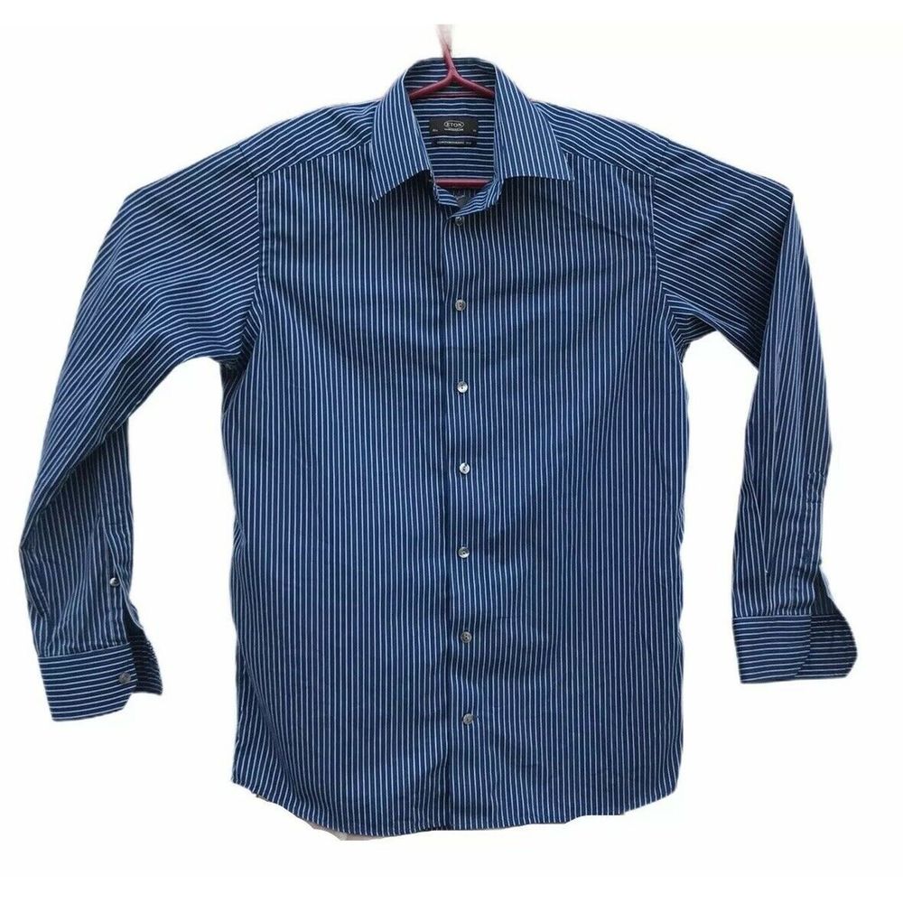 Eton Ganghester Button Up Shirt 15.5  Blue Striped